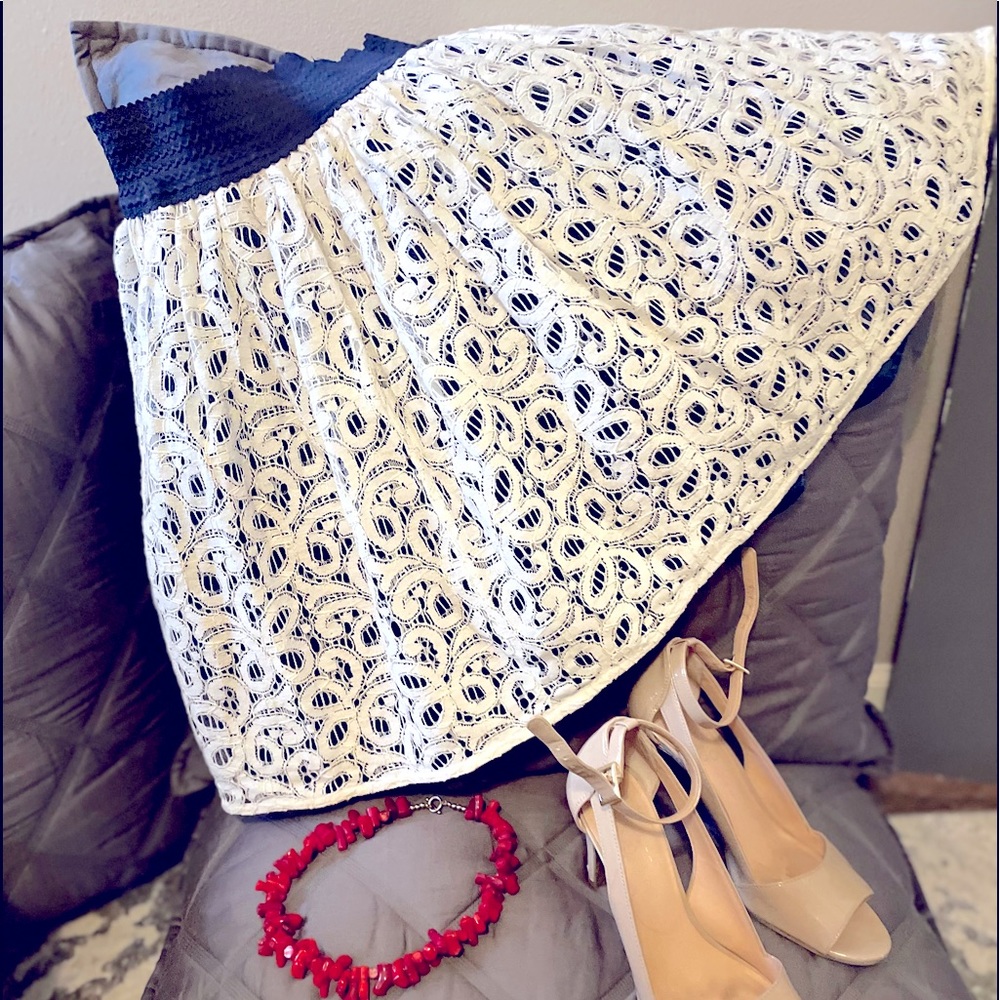 Francesca navy and off-white lace overlay skirt